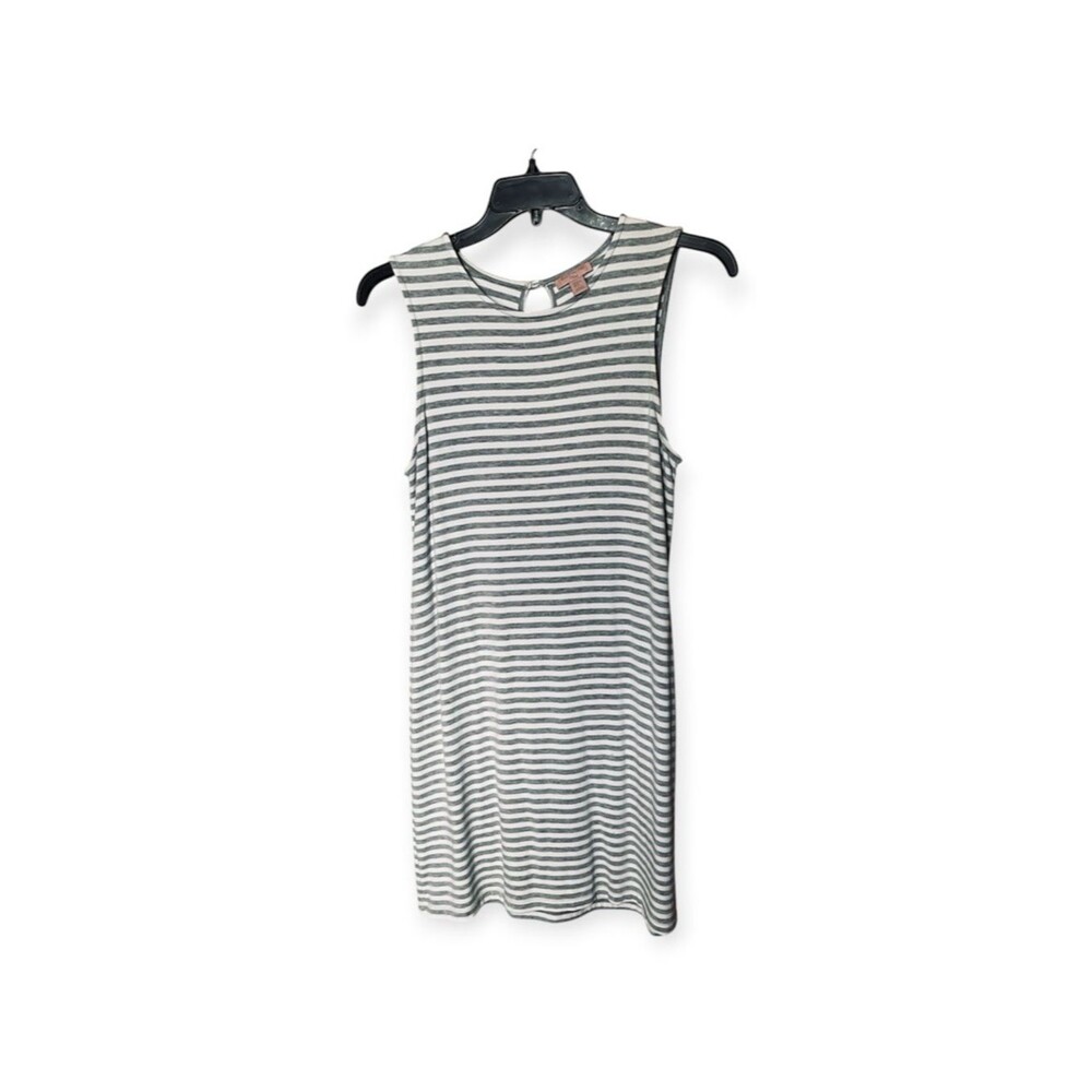 Saint Tropez West Gray White Striped Sleeveless Pullover Tank Dress Size Medium